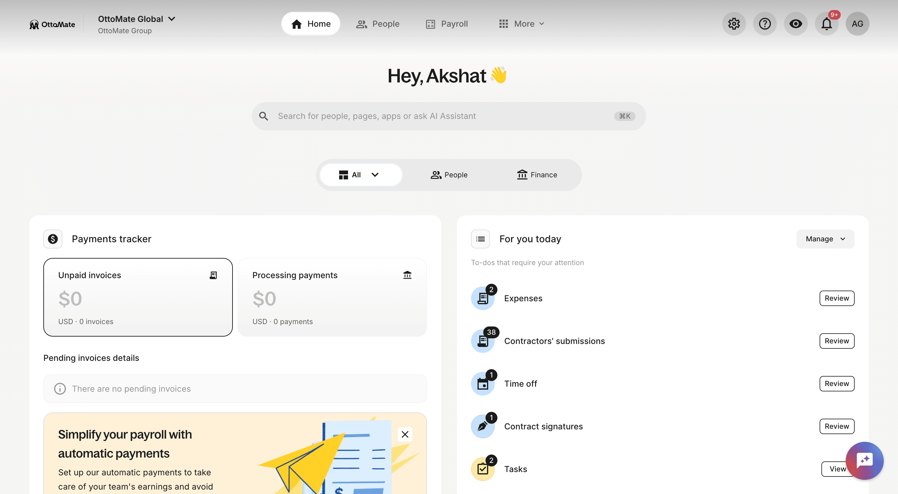 The OttoMate platform dashboard
